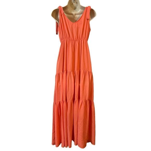 Everly Tiered Tie Strap Dress Coral Size Small - Picture 9 of 13